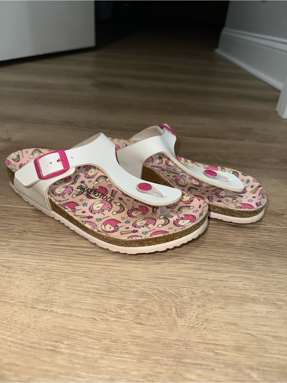 Birkenstock Kids White Sandals with Pink Accents